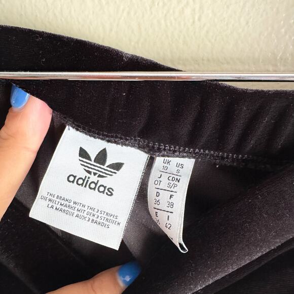 Adidas Black + White Velvet Velour Side Stripe Jogger Pants - Small - Picture 4 of 9